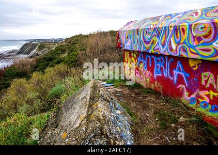 Blockhaus de la Corniche, Coast Bunker, Urugne, Pyrénées-Atlantiques, France Stock Photo