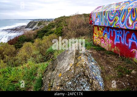 Blockhaus de la Corniche, Coast Bunker, Urugne, Pyrénées-Atlantiques, France Stock Photo