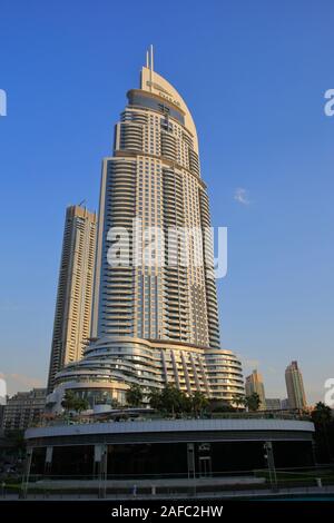 Dubai, UAE - Inside the downtown complex, the investment company Emaar skyscraper building. Stock Photo