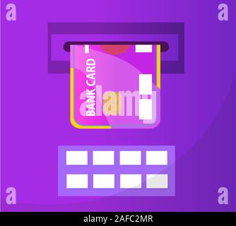 ATM with a bank card icon, flat design. ATM isolated on white background. Vector illustration, clip art Stock Vector