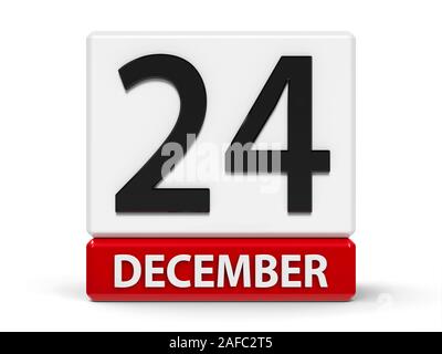Red and white calendar icon from cubes - The Twenty Fourth of December - on a white table, three-dimensional rendering, 3D illustration Stock Photo