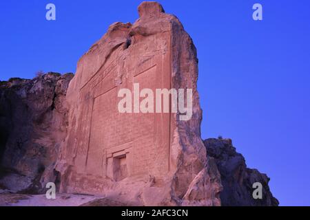 Midas Monument, also known as Yazılıkaya. It is located in the ancient Phrygian Valley. 550 BC. Eskisehir, Turkey. Stock Photo