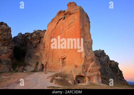 Midas Monument, also known as Yazılıkaya. It is located in the ancient Phrygian Valley. 550 BC. Eskisehir, Turkey. Stock Photo