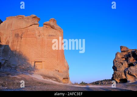 Midas Monument, also known as Yazılıkaya. It is located in the ancient Phrygian Valley. 550 BC. Eskisehir, Turkey. Stock Photo