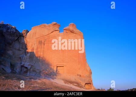 Midas Monument, also known as Yazılıkaya. It is located in the ancient Phrygian Valley. 550 BC. Eskisehir, Turkey. Stock Photo