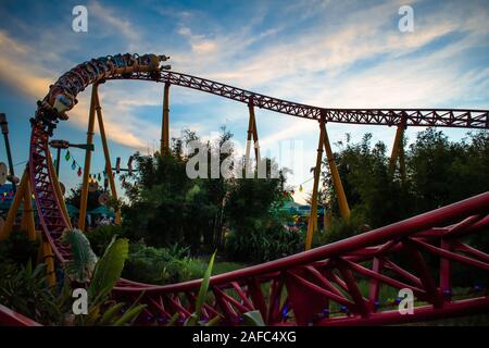 Orlando, Florida. November 27, 2019. People enjoying Slinky Dog Dash rollercoaster at Hollywood Studios Stock Photo