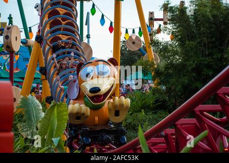 Orlando, Florida. November 27, 2019. People enjoying Slinky Dog Dash rollercoaster at Hollywood Studios Stock Photo