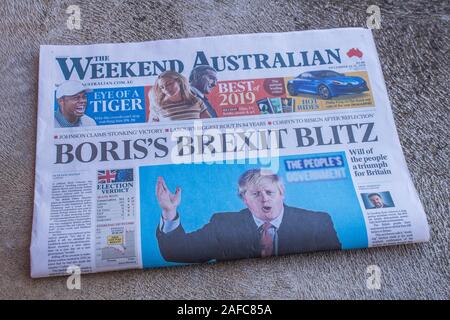 Adelaide, Australia. 15 December 2019. Prime Minister Boris Johnson is featured on the front page of The Australian weekend edition after the UK general election victory. Credit: Amer Ghazzal/Alamy Live News Stock Photo