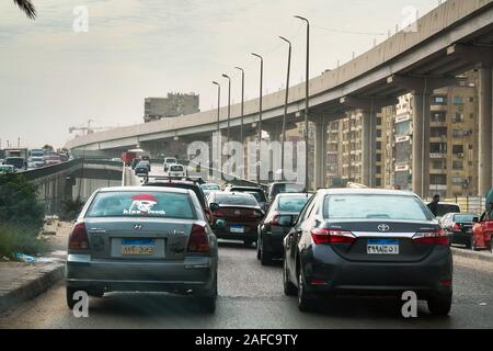 Traffic jam on the street before the construction of an elevated railway in Cairo, Egypt Stock Photo