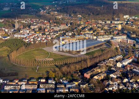 aerial photo, training centre academy Mont-Cenis, solar academy Mont-Cenis, solar roof, hotel, Sodingen, Herne, Ruhr area, North Rhine-Westphalia, Ger Stock Photo