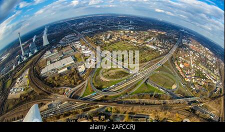 aerial photo, motorway junction Herne, traffic jam, traffic jam, motorway A43, motorway A42, driveway, exit, planned tunnel guidance, Baukau, Herne, R Stock Photo