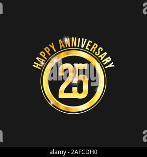 25 year anniversary gold label vector image. Golden anniversary label vector logo design Stock Vector