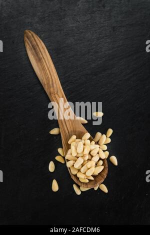 Portion of fresh Pine Nuts (close-up shot; selective focus) Stock Photo