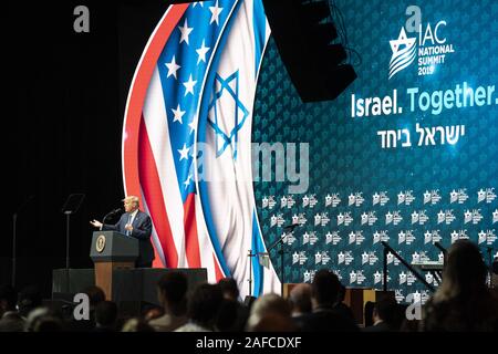 Hollywood, United States Of America. 07th Dec, 2019. President Donald J. Trump delivers remarks at the Israeli American Council National Summit Saturday, Dec. 7, 2019, in Hollywood, Fla. People: President Donald J. Trump Credit: Storms Media Group/Alamy Live News Stock Photo