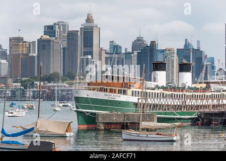 The 1938 built South Steyne, Sydney Harbour Ferry was retired in 1974 and has since been used as a floating restaurant and Olympics information centre Stock Photo