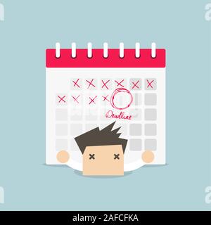 Businessman with calendar over his back. Hard work and Deadline concept. Stock Vector