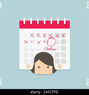 Businesswoman with calendar over his back. Hard work and Deadline concept. Stock Vector