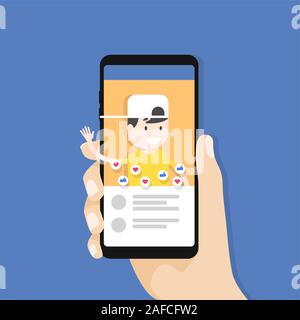 Social media live streaming on mobile concept. Stock Vector
