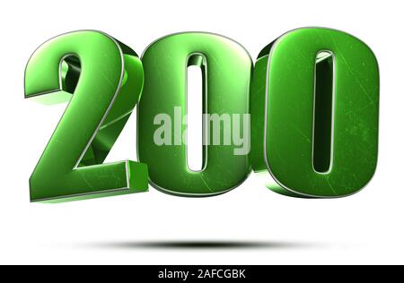 3D illustration Number 200 green on a white background.(with Clipping Path). Stock Photo