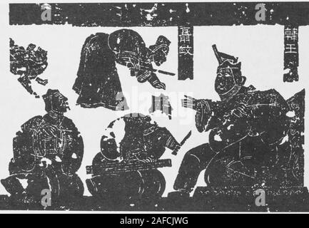 Han Dynasty stone portraits from Wu Liang Shrine, Jiaxiang county,Shandong province. Scene of Nie Zheng's assassination of Han king. Stock Photo