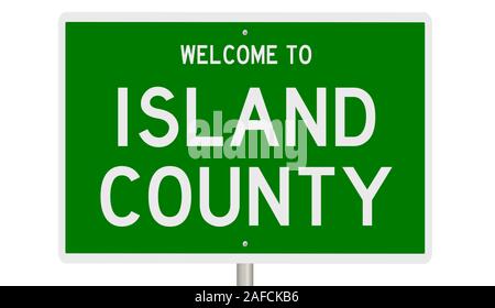 Rendering of a green 3d highway sign for Island County in Washington Stock Photo