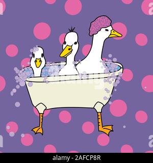 Rub a Dub Dub three ducks in a tub scrubbing vector illustration Surface Pattern design Stock Vector