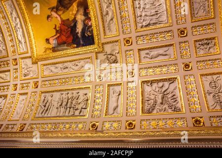 Panoramic view of the rooms and Interior of the Louvre Museum in Paris city Stock Photo