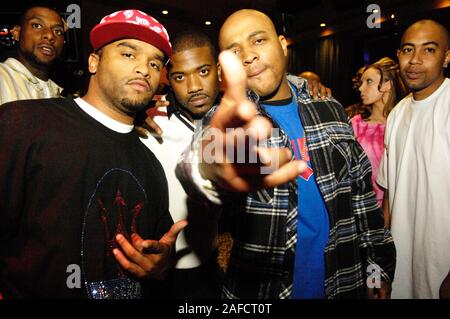 (L-R) Ricky Romance, Actor / Singer Ray J and Rapper 40 Glocc at Poetry Nightclub in Las Vegas, Nevada. Stock Photo