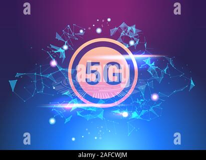 5G hologram digital wireless systems connection global network concept fifth innovative generation of high speed internet abstract technology background horizontal banner vector illustration Stock Vector