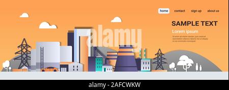 manufacturing factory buildings industrial zone plant with pipes and chimney power station production technology concept modern cityscape paper cut style horizontal copy space vector illustration Stock Vector