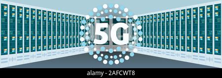 data center hosting server protection 5G online network wireless database technology systems connection concept horizontal vector illustration Stock Vector