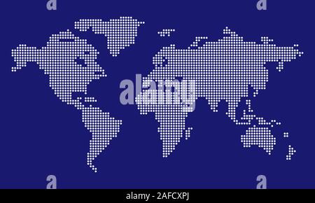 Dotted World map vector, isolated background. Flat Earth, blue map template for web site pattern, annual report, infographic. Travel worldwide maps.