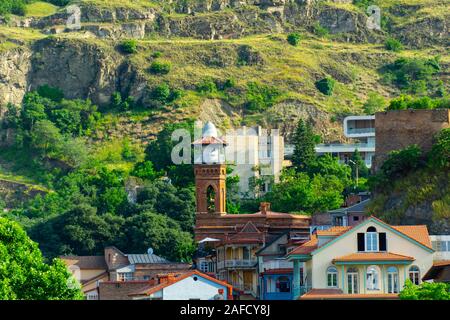 TBILISI, GEORGIA - AUGUST 02, 2019: Minaret of Jumah Mosque in Abanotubani area of Old Tbilisi Stock Photo