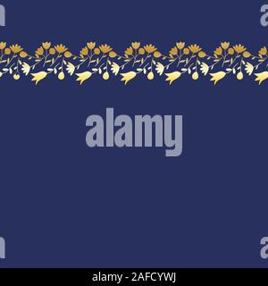 Decorative floral ornament for frame. Ribbon seamless pattern with Golden flowers. Vector Illustration EPS10 Stock Vector