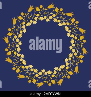 Decorative round floral frame. Wreath of Golden flowers. Vector Illustration EPS10 Stock Vector