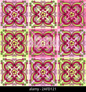 Mexican talavera ceramic tile pattern with flowers. Stock Vector