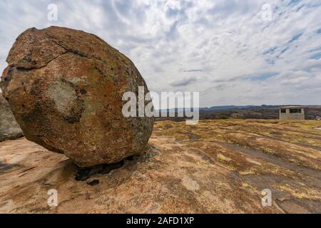 Matobo Hills (formerly Matopos) national park, Zimbabwe. The memorial of Captain Alan Wilson's 'Lost patrol' which perished in the 1893 Matabele war, as seen from the Grave of Cecil Rhodes. Stock Photo