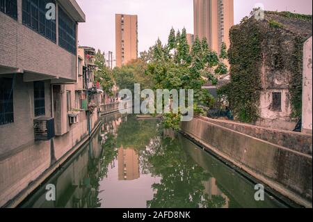 Scenic canalside views Wuxi  old town, Jiangsu Province,China. Part of a network of waterways, connected by the Grand Canal - China. Stock Photo