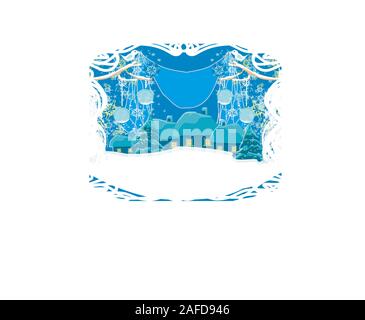 holidays in the village, decorative card with birds Stock Vector