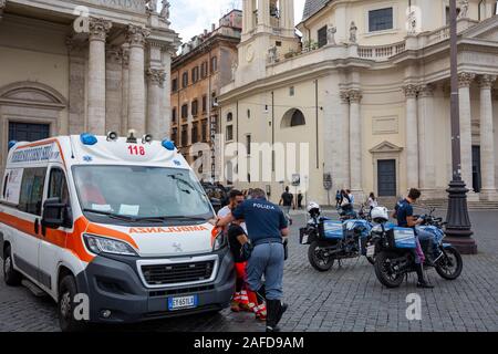 Italian police and police motorbikes in Rome city centre,Lazio,Italy Stock Photo