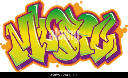 Music word in readable graffiti style in vibrant colors. Fully customizable colors. Stock Vector