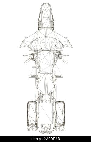 Motorcycle wireframe made of black lines Isolated on a white background. View from above. Vector illustration. Stock Vector