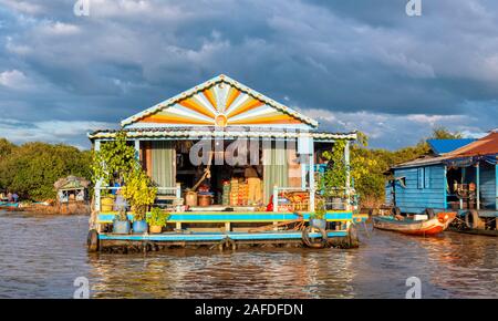 Chong Kneas Floating Village, Tonle Sap Lake Siem Reap Cambodia Stock Photo
