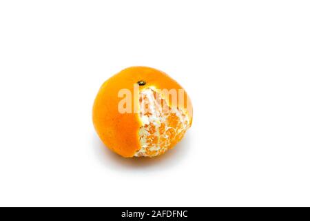 Ripe tangerine manderin peeled off isolated on white background Stock Photo