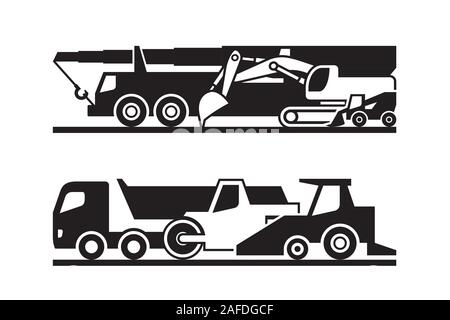 Road construction machinery icon set - vector illustration Stock Vector