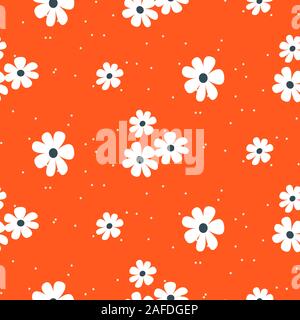 White daisy on red background seamless pattern texture. Stock Vector