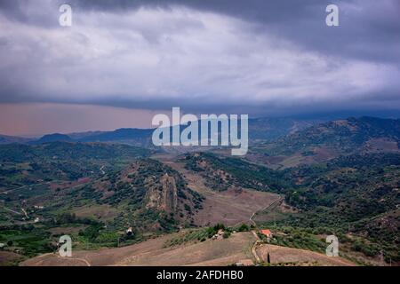 View of typical Sicilian countryside from Leonforte. Enna territory Stock Photo