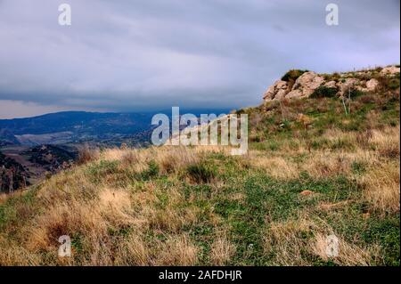 View of typical Sicilian countryside from Leonforte. Enna territory Stock Photo