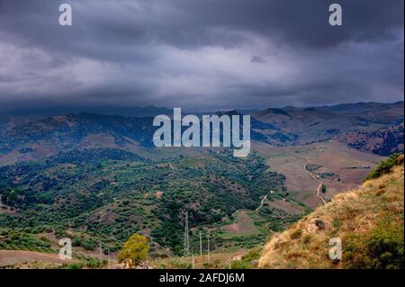 View of typical Sicilian countryside from Leonforte. Enna territory Stock Photo