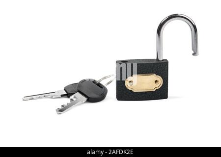 Padlock and key isolated on white background Stock Photo